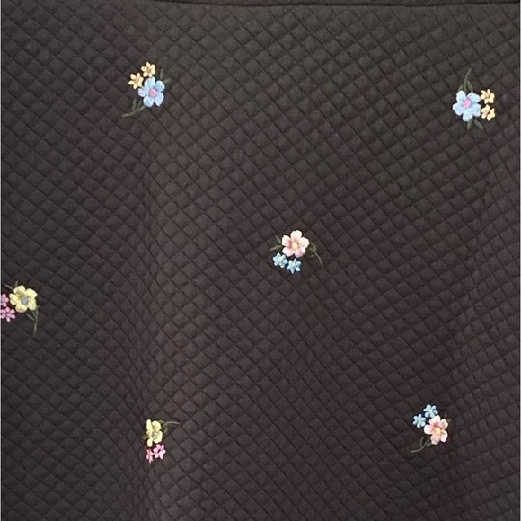 ASOS NWT Black Quilted Mini 90s Dress Babydoll w Ditsy Floral Embroidery Size 2 - Picture 6 of 9